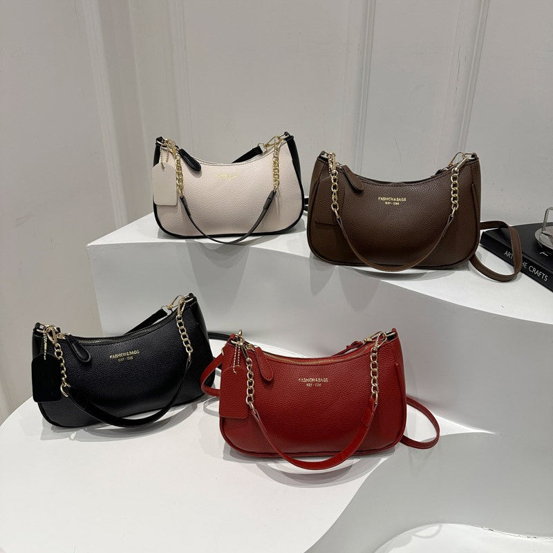 Cherry Pendant Shoulder Bag Women Light Luxury New High-end Women's Bag Soft Lychee Pattern Underarm Bag Casual Dumpling Bag