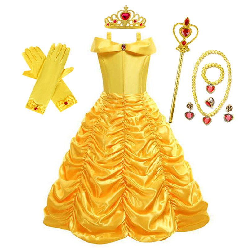 Disney Belle Princess Dress Halloween Cosplay Beauty and The Beast Costumes 2-10Y Girls Birthday Party Children Clothing Gown