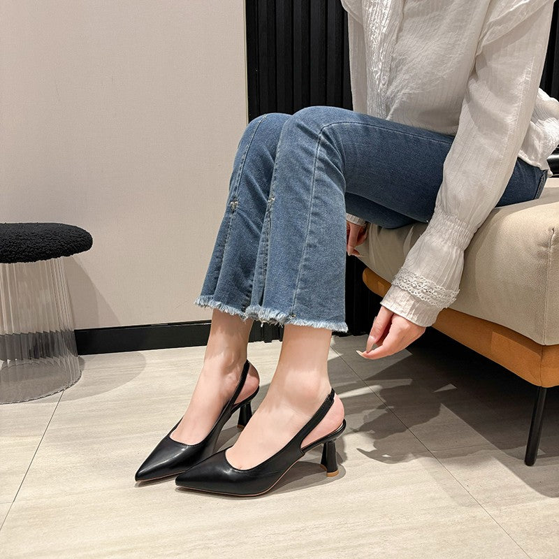 New style pointed-toe fashionable high heels women's thin-heel outdoor toe-cap sandals with shallow back opening single shoes