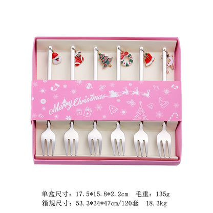 Christmas Cutlery Set Elk Dessert Scoop Fruit Fork Coffee Spoon Stainless Steel Dessert Fork 4/6PCS Christmas Spoons Fork Set