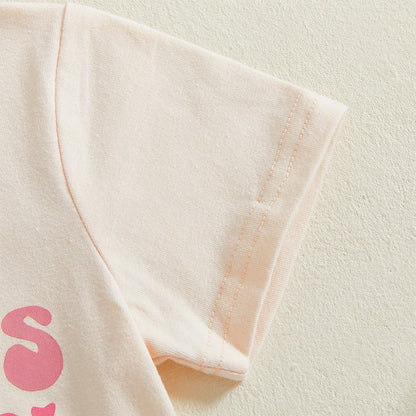 Adorable Infant Girl Casual Wear Set with Cute Printed Tee and Matching Solid Color Shorts for Summer Fun