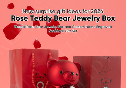 2025 Hot Eternal Rose Teddy Bear Gift Box with Custom Necklace Jewelry Set Valentine's Birthday Holiday Gift Back School Gift