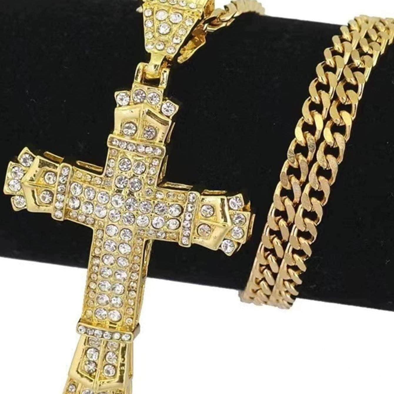 1 Simples Estilo MASCULINO Strass Cruz Cristã Pingente de Strass Colar Personalidade Moda Rua Corrente Dominadora Joias