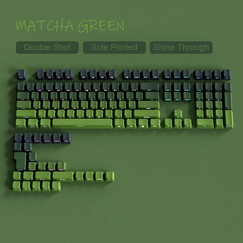 Novas Teclas 133 Gradiente Verde Shine Through Keycaps Impressão Lateral PBT Keycap Perfil Cherry Double Shot para Teclados Mecânicos