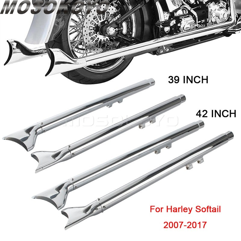 Fishtail Exhaust Pipes 42" Mufflers For Harley Softail Standard Deuce Springer Rocker Night Train Deluxe Heritage Classic 07-17