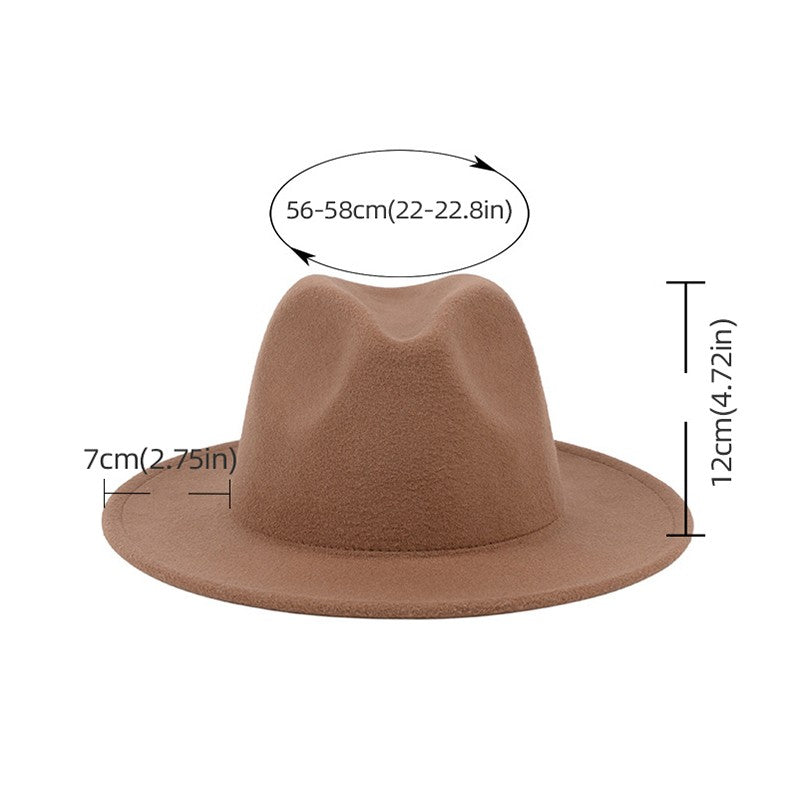 Fedora Hat For Men Women Solid Color Imitation Woolen Jazz Caps Elegant Female British Retro Wide Brim Cap Church Wedding Bowler