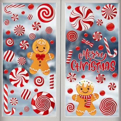 Christmas Gingerbread Man & Candy Cane Window Stickers - Sweet Holiday Decals for Bedroom Living Room Glass Holiday Home Decor
