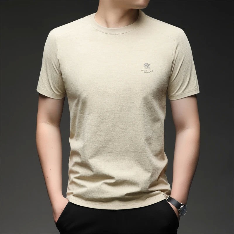 2025 New Men's Korean Style Fashion Badge Short Sleeved Sleeve Round Neck T-shirt Casual and Comfortable Summer Versatile Top