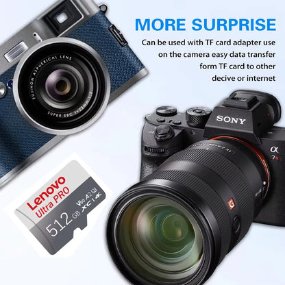 Cartão de Memória Micro SD de Alta Velocidade Lenovo 2TB 1TB 512GB 256GB ATÉ 100MB/s U3 128GB Cartão TF para Adaptador de Leitor de Cartão USB Micro sd