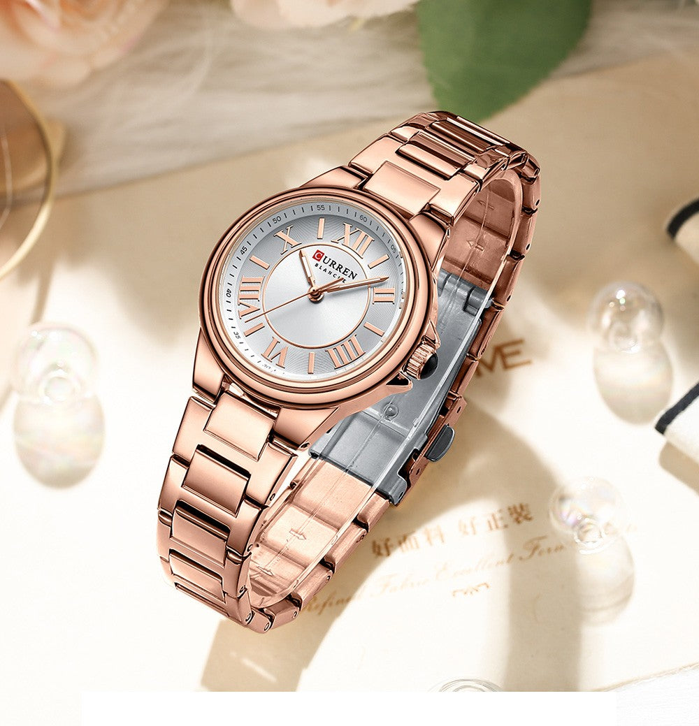 CURREN Romantic Charm Women's Wristwatches Fashion Design Thin Quartz Watch with Luminous Hands Stainless Steel Bracelet