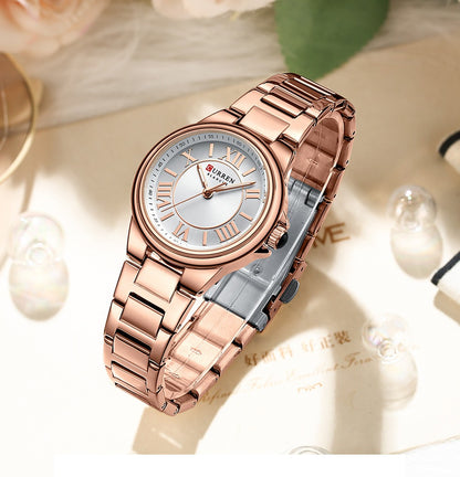 CURREN Romantic Charm Women's Wristwatches Fashion Design Thin Quartz Watch with Luminous Hands Stainless Steel Bracelet