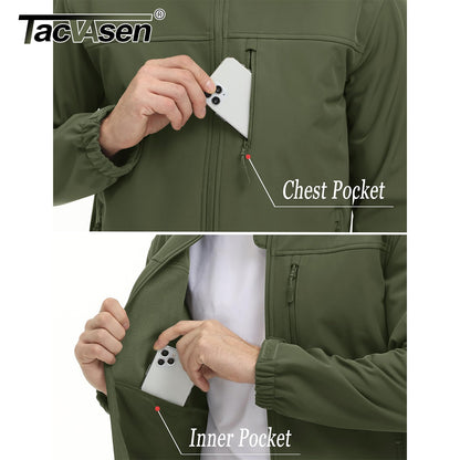TACVASEN Waterproof Softshell Jackets Mens Winter Fleece Lined Work Jackets Zipper Pocket Outdoor Jacket Male Windbreaker