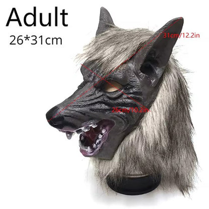 Halloween Latex Rubber Wolf Head Hair Mask Werewolf Gloves Costume Party Scary Decor Masquerade Props