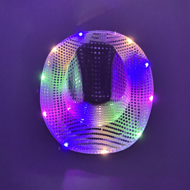 Chapéu de Cowboy LED Sem Fio, Chapéu de Cowboy Luminoso, Chapéu de Cowgirl Rosa para Discoteca, Noivas, Acessórios para Shows, Boates e Festas a Fantasia