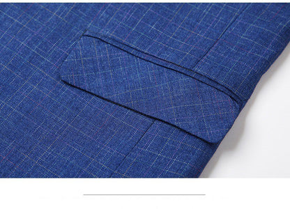 2025 Spring  Autumn New Blue Checkered Non-iron Suit Jackets for Men,black Light Business Casual Men Blazer Slim Fit, Asian Size