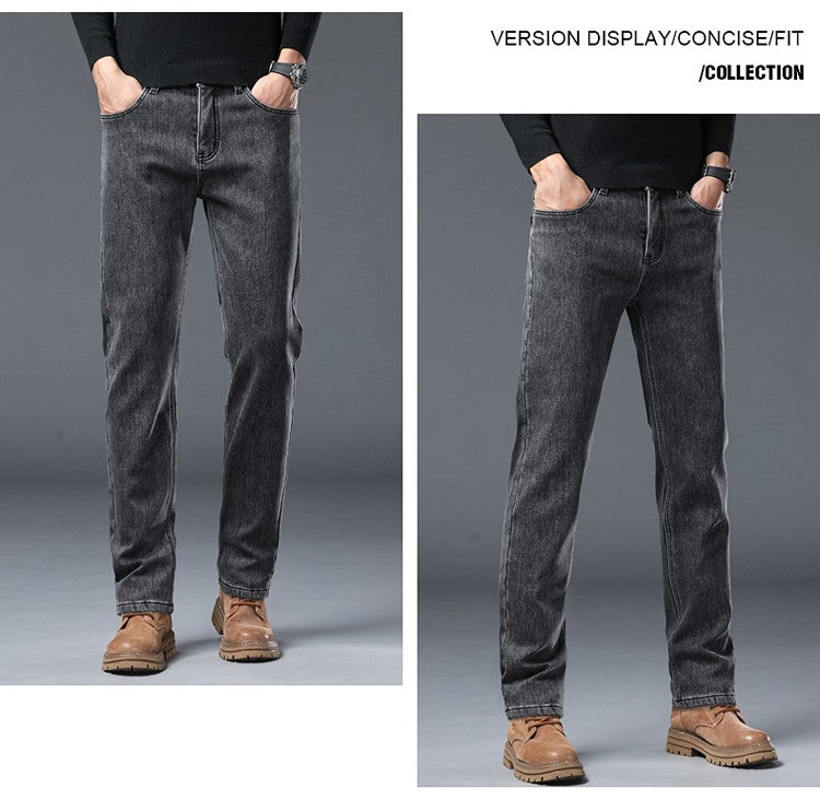 Winter Warm Jeans Men's Slim Straight Elastic Denim Pants Casual Male Clothing Fashion Plush Trousers New Hot Sale Fashion Jeans