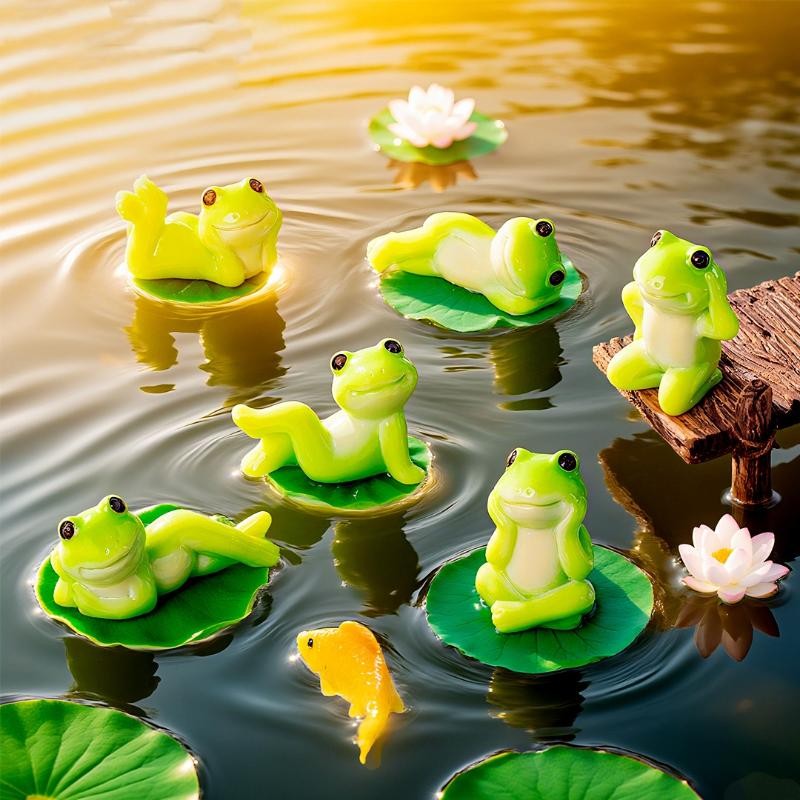 5/6Pcs Cartoon Funny Frog Figurine Ornament Desktop Living Room Micro Landscape Fish Tank Aquarium Decoration Accessories