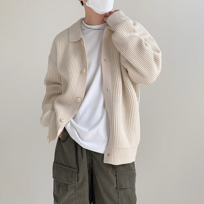 Autumn Winter Men's Knitwear Cardigan Sweater Male Solid Color Turn-Down Collar Sweater Coats Y2K Hip-Hop Streetwear Cardigan