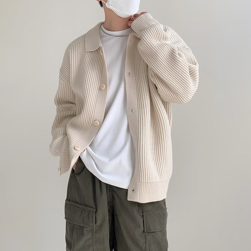 Autumn Winter Men's Knitwear Cardigan Sweater Male Solid Color Turn-Down Collar Sweater Coats Y2K Hip-Hop Streetwear Cardigan