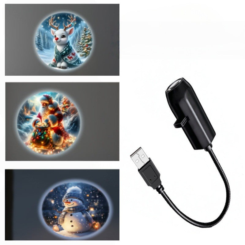 LED USB Projector Light 3/4pcs Projection Patterns- Adjustable USB Night Light for Christmas Festival Decorations