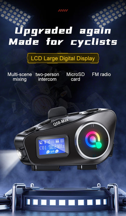 Capacete de motocicleta Q58 Max Bluetooth Intercom IP65 à prova d'água Distância de intercomunicação de 500 metros Compartilhamento de música mista em várias cenas