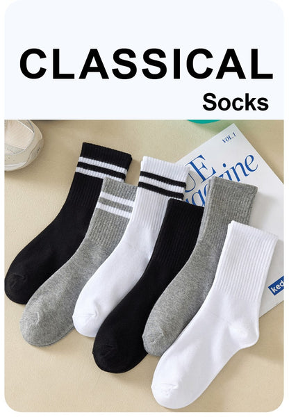 6 Pairs Women's Mid Socks Solid Color Breathable Comfortable In Autumn Winter Sweat Absorbing High-Quality Casual Socks Sports