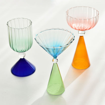 Taças de Coquetel Estilo Onda com Efeito Duas Cores Criativas Verde Azul Âmbar Roxo para Martini Mojito Champagne Margarita