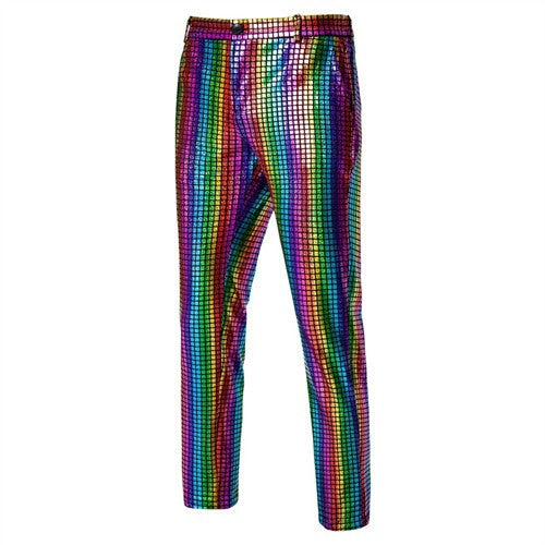 Novas Calças Masculinas Luxuosas de Terno Xadrez com Lantejoulas Moda Masculina Festa de Dança Bar KTV Casual Calças Pequenas Elásticas