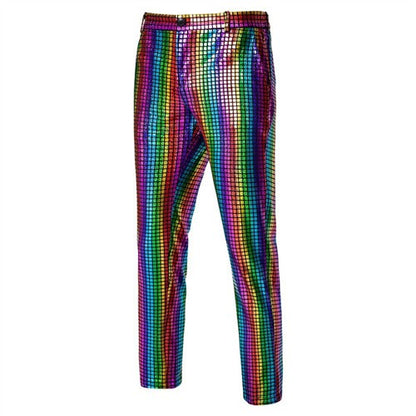 Novas Calças Masculinas Luxuosas de Terno Xadrez com Lantejoulas Moda Masculina Festa de Dança Bar KTV Casual Calças Pequenas Elásticas