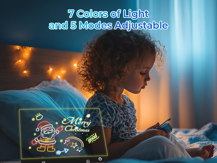 LED Note Board Night Light with 7 Colors & Flashing Mode Acrylic Dry Erase Drawing Board for Birthday/Holiday Gift office home