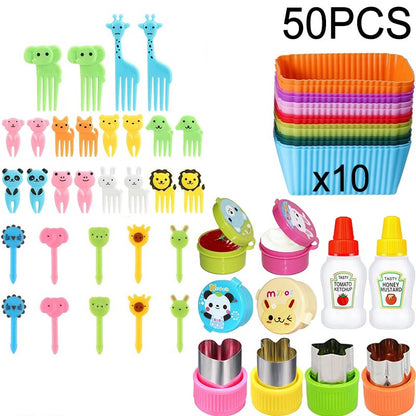 Mini Garfos de Fruta para Crianças Animais Fofos Palitos para Lanches com Cortador de Vegetais Conjunto de Divisórias de Silicone para Lancheira