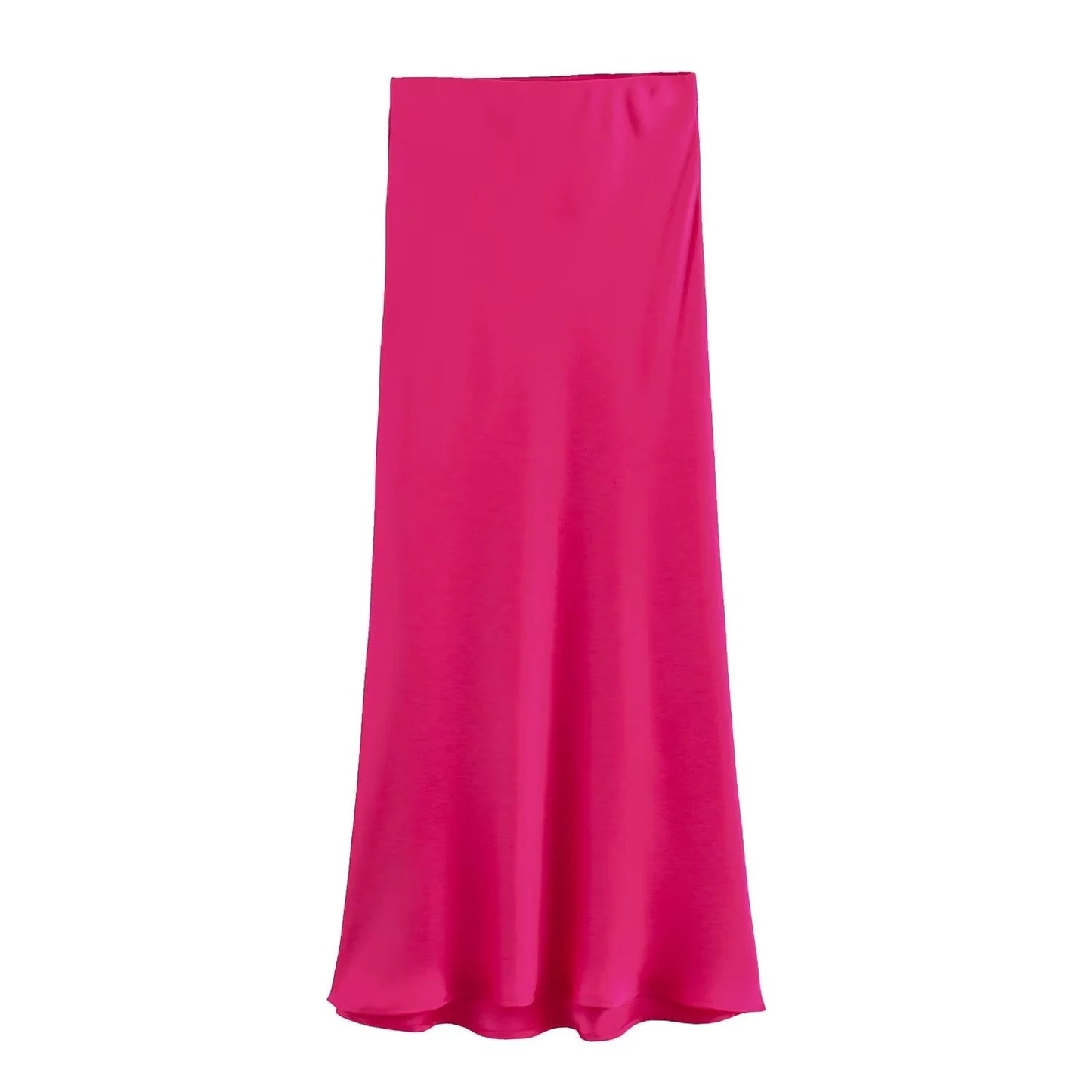 XNWMNZ Women's Fashion 2023 Flowing Satin Midi Skirt Women Vintage Elastic High