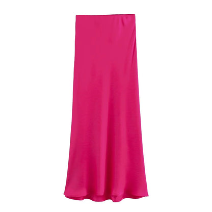 XNWMNZ Women's Fashion 2023 Flowing Satin Midi Skirt Women Vintage Elastic High