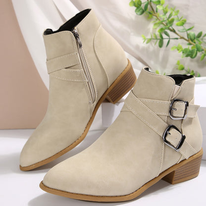 New Autumn Women's Leather Boots Belt Buckle Outdoor Footwear Fashion Pointed High Boot Casual Comfortable Women's Shoes