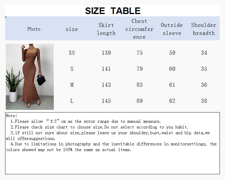 Women's Sexy Square Neck Mid-Length Knitted Dress Slim Fit Retro Long-Sleeved Wrap Hip Robe for Fall