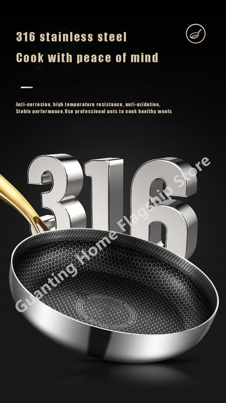 316 Stainless Steel Frying Pan Wok Non-stick Honeycomb Pot Home Steak skillet Gas Stove Induction Saucepan Kitchen Cookware 30cm