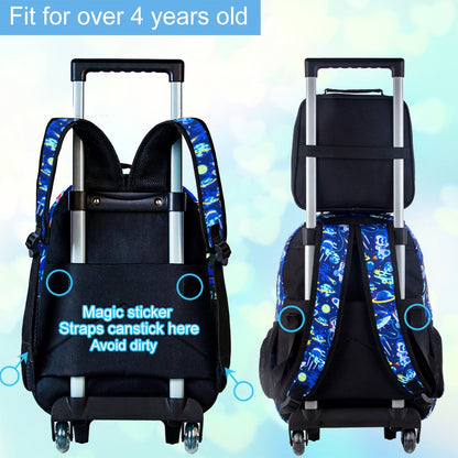 3PCS Astronaut Rolling Backpack for Boys, Kids School Backpacks with Wheels,  UV Printed Roller Wheeled Bookbag