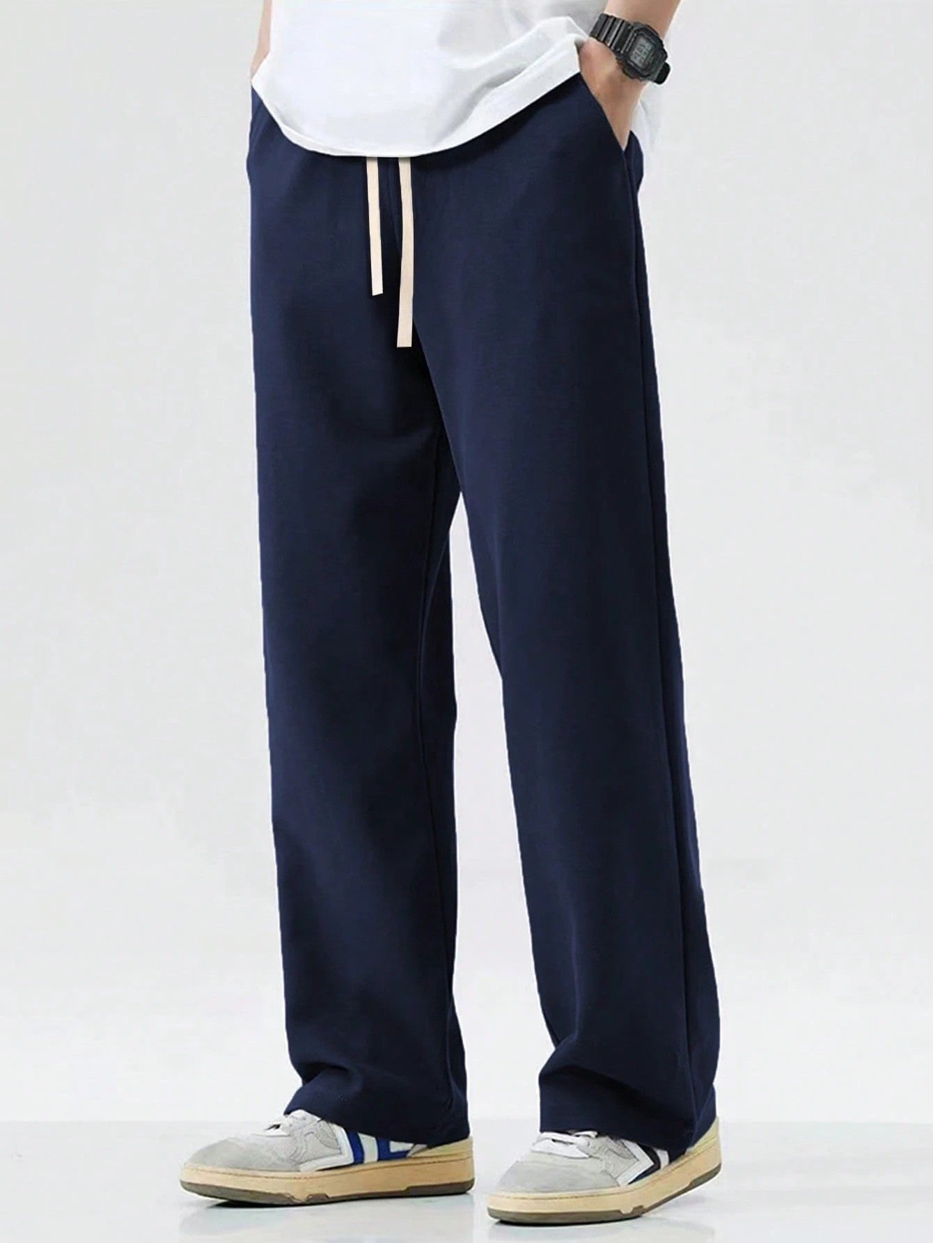 Autumn and winter men's straight knitted sports pants casual comfortable loose straight pants four seasons street wear