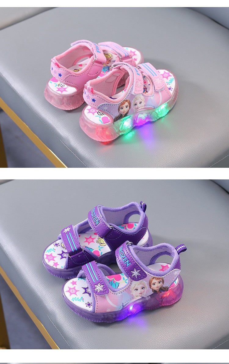 Disney Boys Girls Frozen Elsa Princess Led Light Up Luminous Sports Sandals Summer Kids Sandals Non-slip Toddler Shoes