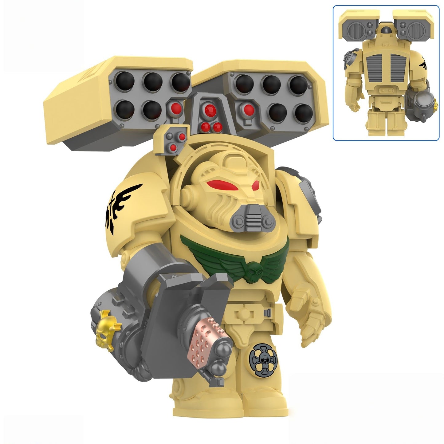 Medieval Knights War 10cm Poseable Collectible 40K Figure - Blue-Gold Armor Skull Face Design