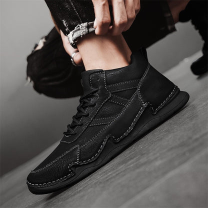 Handmade Mens Low Top Sneakers Classic Mens Leather High Top Shoes Fashion Outdoor Motorcycle Boots Lace Up Non-Slip Ankle Boots