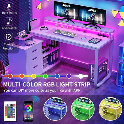 Mesa de computador para jogos em L com gavetas para arquivos para escritório em casa