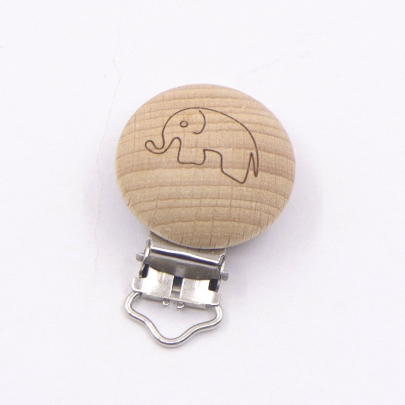 5 Piece wooden rainbow bear flower cart heart shaped bird elephant round star Clip Free DIY Baby Natural pacifier Chain Gift