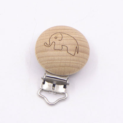 5 Piece wooden rainbow bear flower cart heart shaped bird elephant round star Clip Free DIY Baby Natural pacifier Chain Gift