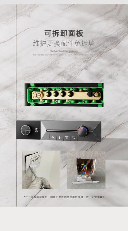AITANA sistema de chuveiro de luxo em latão cinza arma, embutido no teto, com temperatura constante e display digital LED, torneira de banheiro com água quente e fria