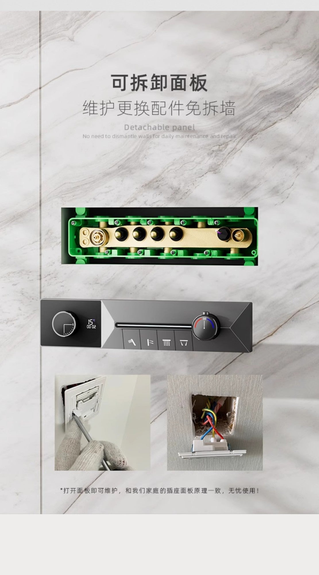 AITANA sistema de chuveiro de luxo em latão cinza arma, embutido no teto, com temperatura constante e display digital LED, torneira de banheiro com água quente e fria