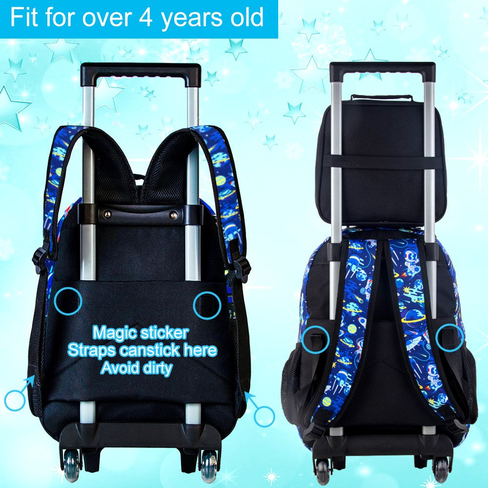 3PCS Astronaut Rolling Backpack for Boys, Kids School Backpacks with Wheels,  UV Printed Roller Wheeled Bookbag