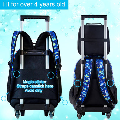 3PCS Astronaut Rolling Backpack for Boys, Kids School Backpacks with Wheels,  UV Printed Roller Wheeled Bookbag