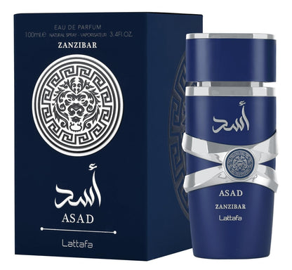 Lattafa Asad Zanzibar Eau De Toilette for Men - Fresh Spicy Vanilla Coconut Long Lasting Fragrance 3.4 Oz/100 Ml Bottle