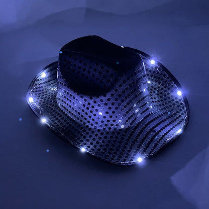Chapéu de Cowboy LED Sem Fio, Chapéu de Cowboy Luminoso, Chapéu de Cowgirl Rosa para Discoteca, Noivas, Acessórios para Shows, Boates e Festas a Fantasia